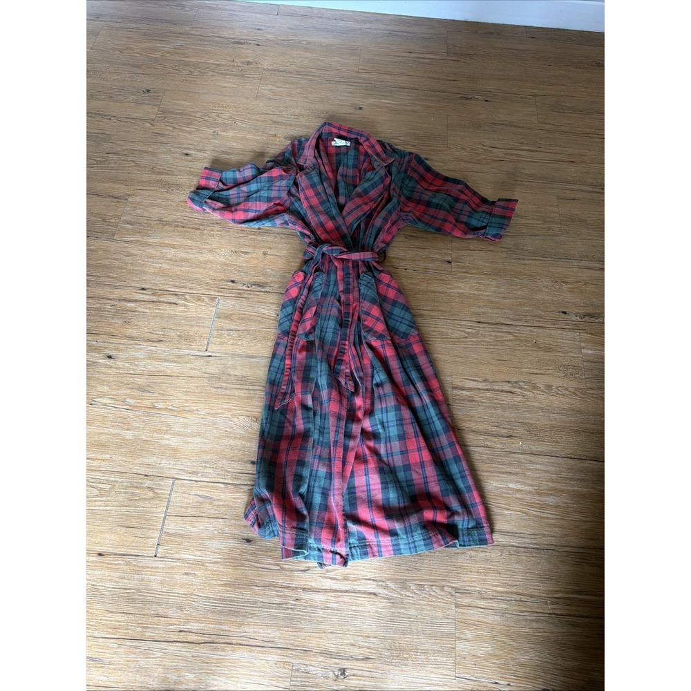 Vintage Eddie Bauer Women's Robe Petite Size Small Red Plaid 100% Cotton D217